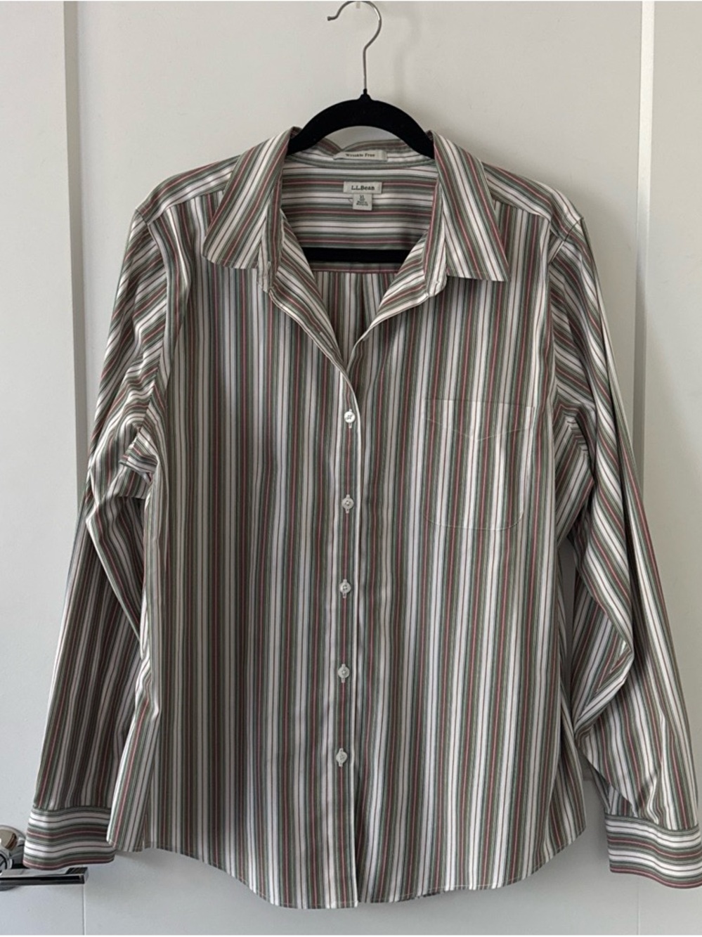 L.L. Bean Men’s Striped Button-Up Shirt in White, Gray, Green